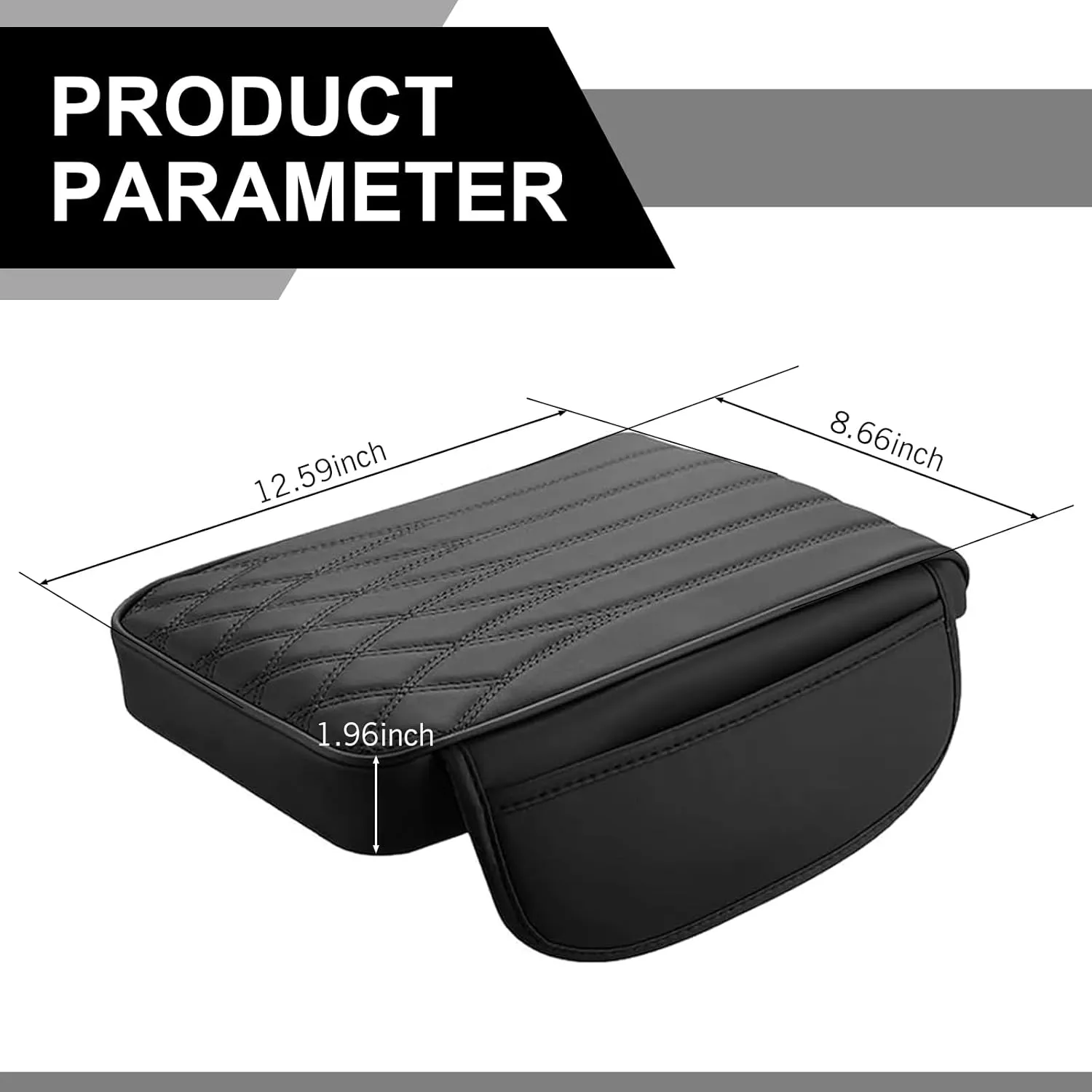 1 PC Car Center Console Cover, 8.66In x 12.59In x 1.96In Side Pocket Design, Waterproof Leather Vehicle Arm Rest Cushion, Universal Automotive Consoles Hand Rest Pillow (Black)