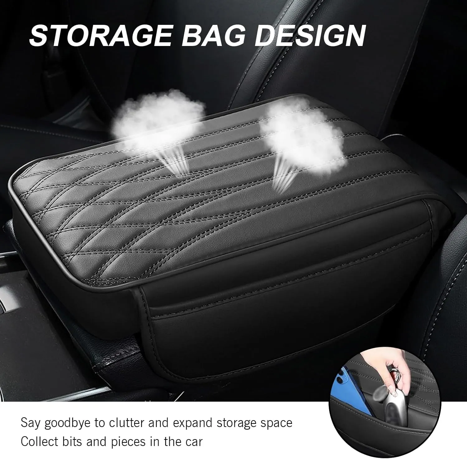 1 PC Car Center Console Cover, 8.66In x 12.59In x 1.96In Side Pocket Design, Waterproof Leather Vehicle Arm Rest Cushion, Universal Automotive Consoles Hand Rest Pillow (Black)