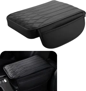 1 PC Car Center Console Cover, 8.66In x 12.59In x 1.96In Side Pocket Design, Waterproof Leather Vehicle Arm Rest Cushion, Universal Automotive Consoles Hand Rest Pillow (Black)