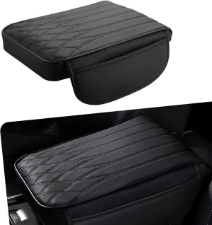 1 PC Car Center Console Cover, Leather Center Console Protector with 2 Storage Bags, 12.59" x 8.66" x 1.96" Armrest Pad, Universal Car Armrest Storage Box for Most Vehicles (Black)