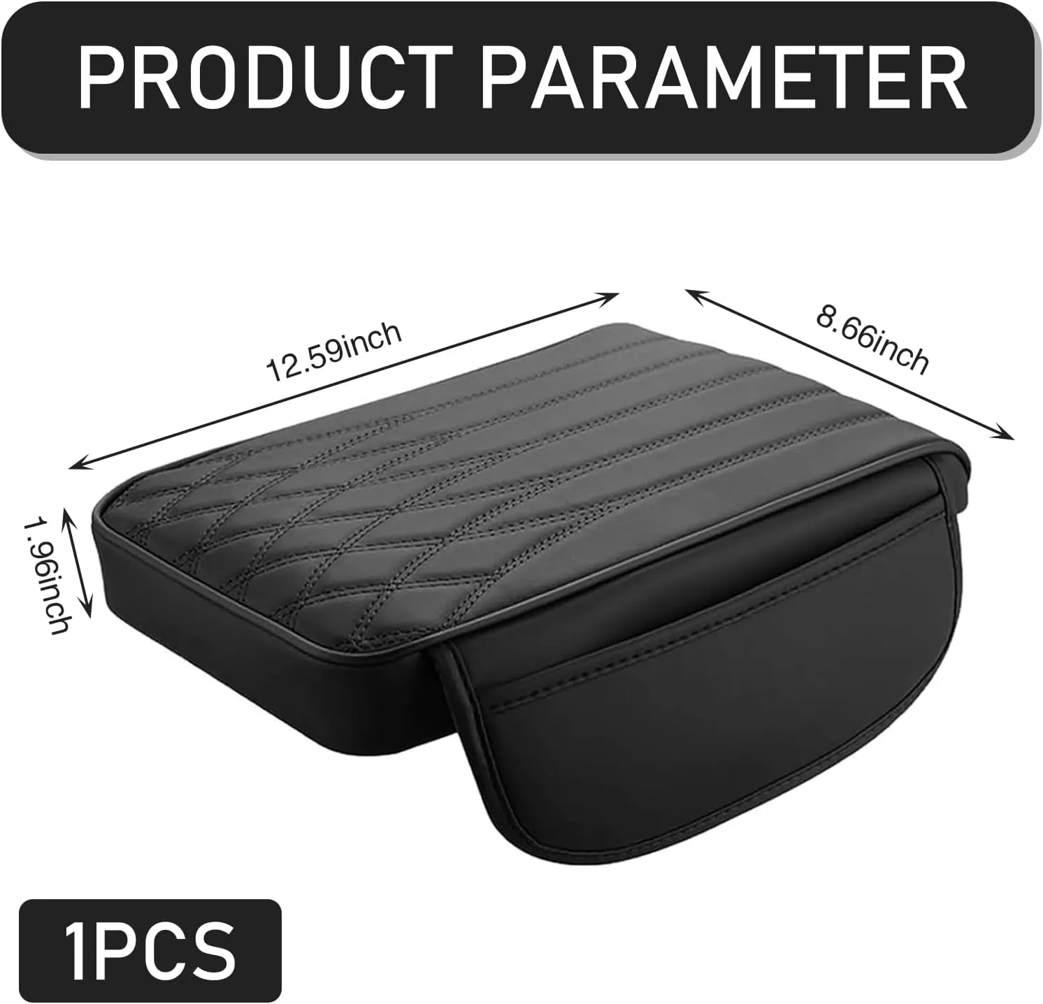 1 PC Car Center Console Cover, Leather Center Console Protector with 2 Storage Bags, 12.59" x 8.66" x 1.96" Armrest Pad, Universal Car Armrest Storage Box for Most Vehicles (Black)