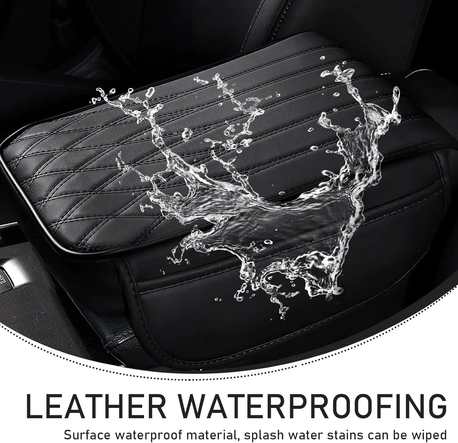 1 PC Car Center Console Cover, Leather Center Console Protector with 2 Storage Bags, 12.59" x 8.66" x 1.96" Armrest Pad, Universal Car Armrest Storage Box for Most Vehicles (Black)