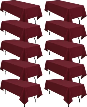 10 Pack 60 x 126 Inch Tablecloth, Burgundy Tablecloth for 8 Feet Rectangle Tables, Stain and Wrinkle Resistant Washable Fabric Table Cloth for Wedding Party Dining Table Buffet Parties Camping