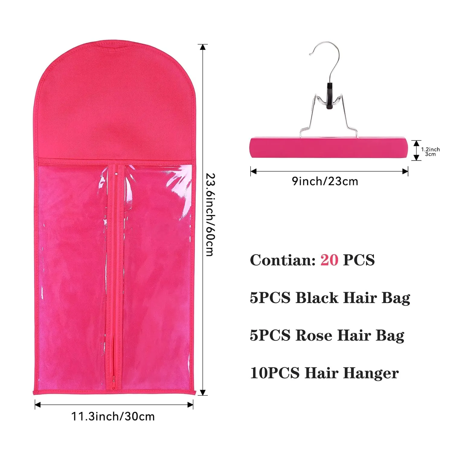 10 PCS Wig Bag - Multiple Wig Storage with Hanger & Anti-slip Hair Extension Holder (5PCS BLACK   5PCS ROSE)