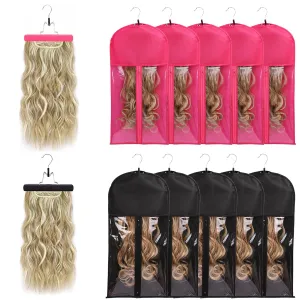 10 PCS Wig Bag - Multiple Wig Storage with Hanger & Anti-slip Hair Extension Holder (5PCS BLACK   5PCS ROSE)