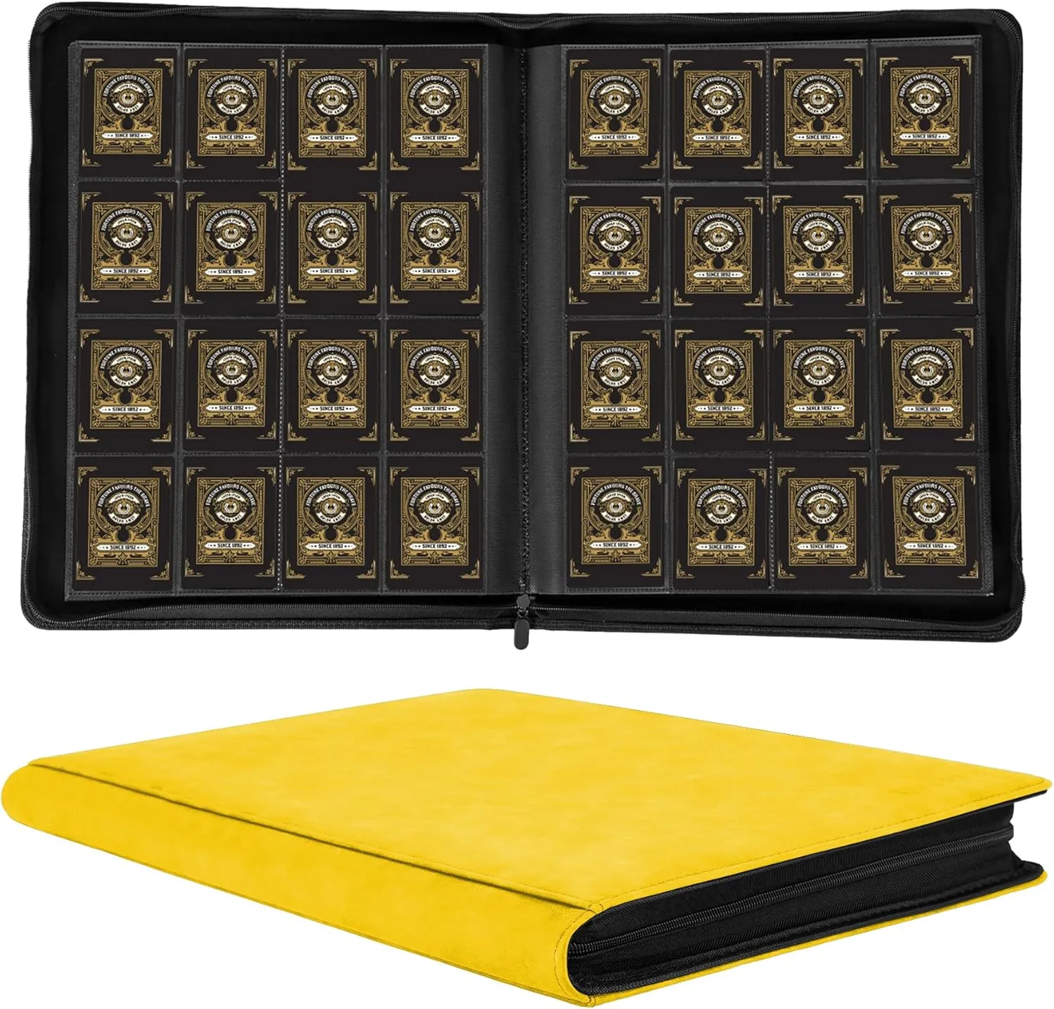 1000  Pockets Trading Card Binder, 16 Pockets Trading Card Binder Ringless Side Loading Trading Card Album Folder for TCG,MTG,Sports Cards(Yellow)