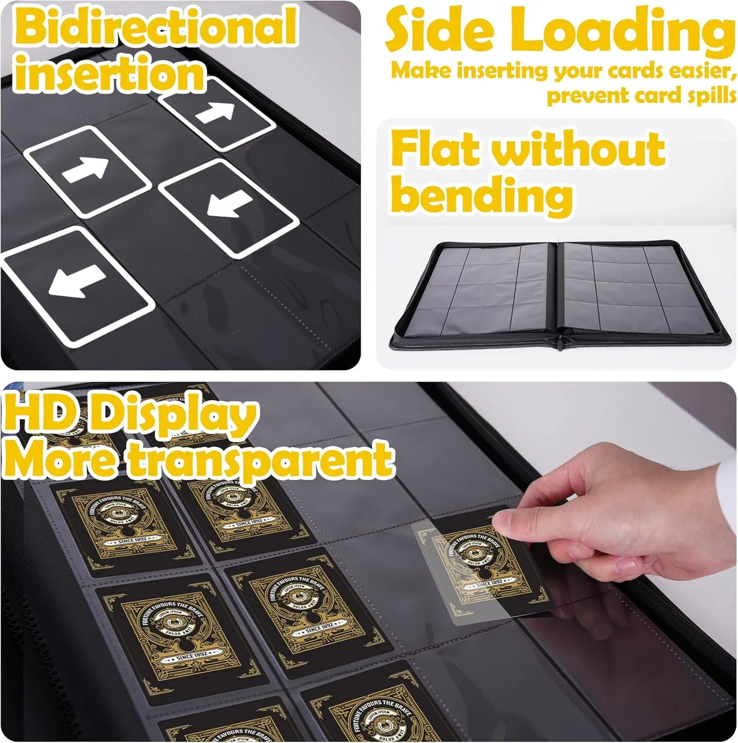 1000  Pockets Trading Card Binder, 16 Pockets Trading Card Binder Ringless Side Loading Trading Card Album Folder for TCG,MTG,Sports Cards(Yellow)