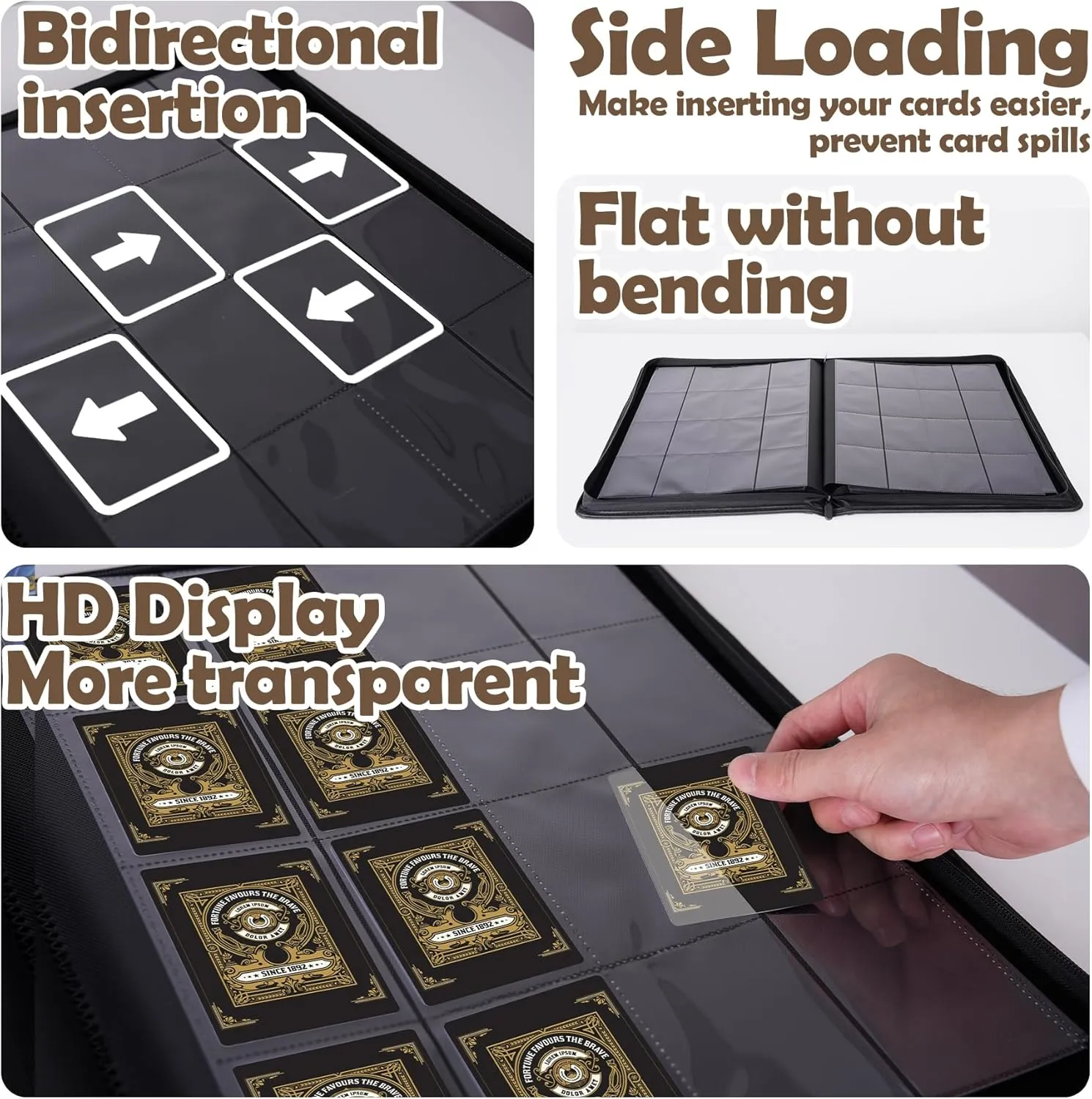 1000  Pockets Trading Card Binder,16 Pockets Trading Card Binder Ringless Side Loading Trading Card Album Folder for TCG,MTG,Sports Cards(coffee)