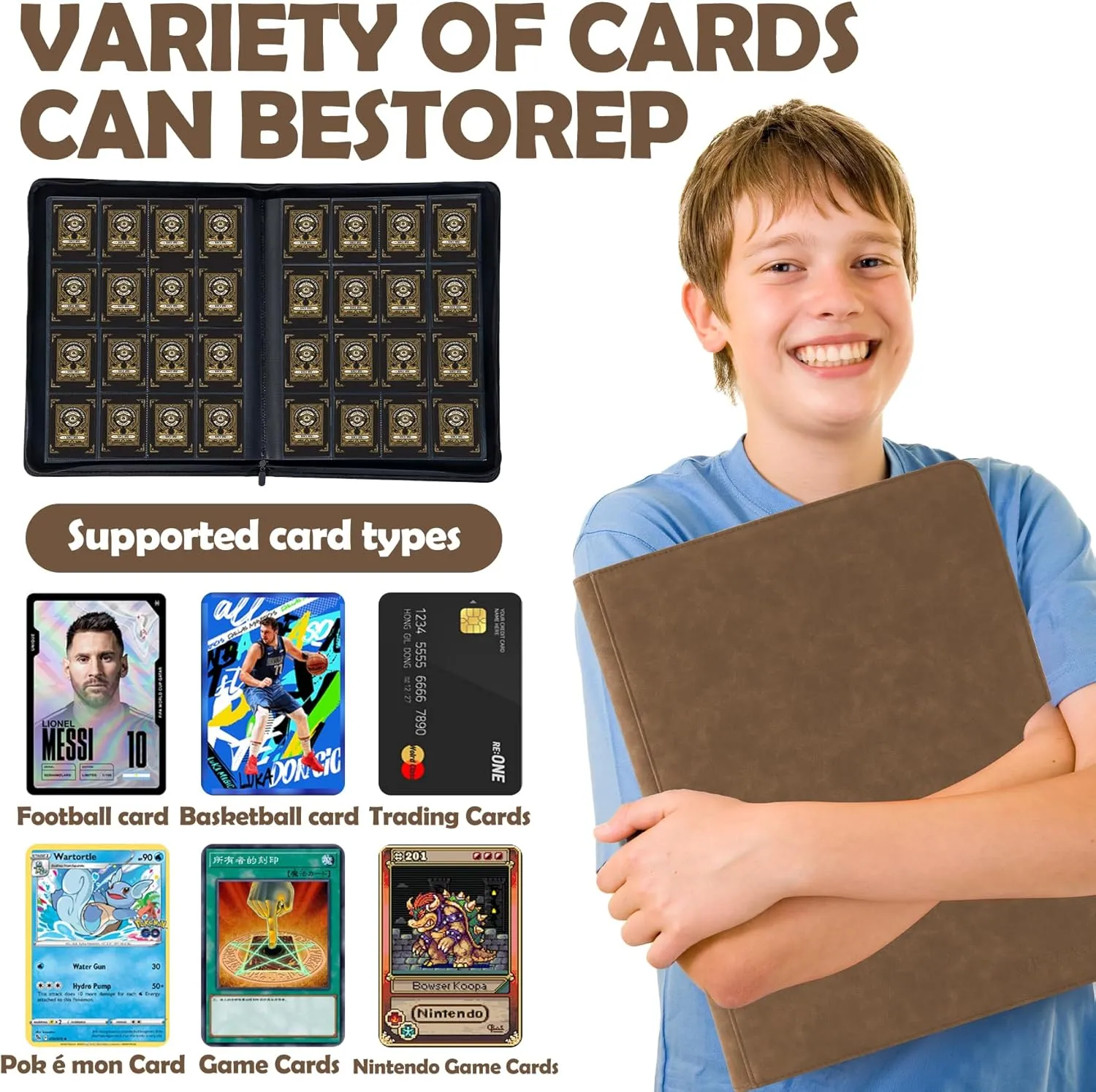 1000  Pockets Trading Card Binder,16 Pockets Trading Card Binder Ringless Side Loading Trading Card Album Folder for TCG,MTG,Sports Cards(coffee)