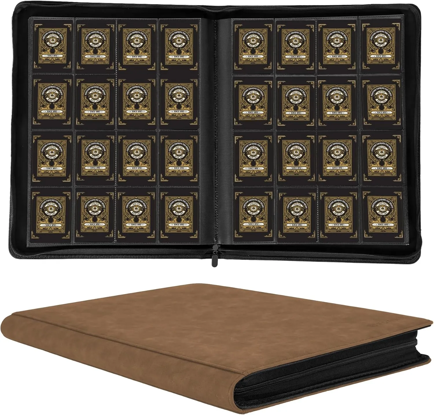 1000  Pockets Trading Card Binder,16 Pockets Trading Card Binder Ringless Side Loading Trading Card Album Folder for TCG,MTG,Sports Cards(coffee)