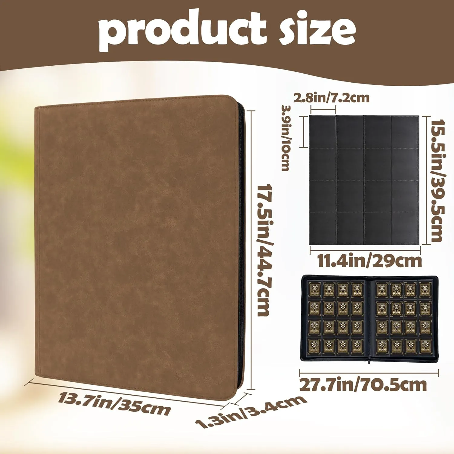 1000  Pockets Trading Card Binder,16 Pockets Trading Card Binder Ringless Side Loading Trading Card Album Folder for TCG,MTG,Sports Cards(coffee)