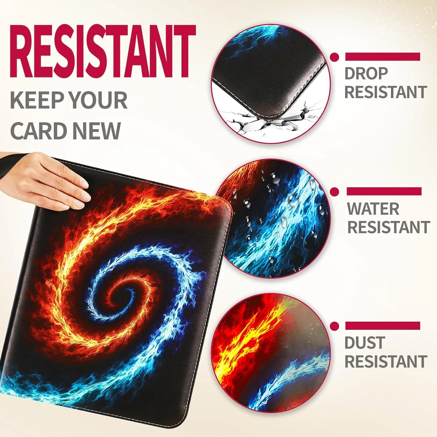 1080 Pockets Card Binder 9 Pocket, Trading Card Binder with 60 Page Removable Sleeves, Zipper Card Book Album Holder[PROTECTIVE][PLEASANT TOUCH SURFACE] Fire Ring​