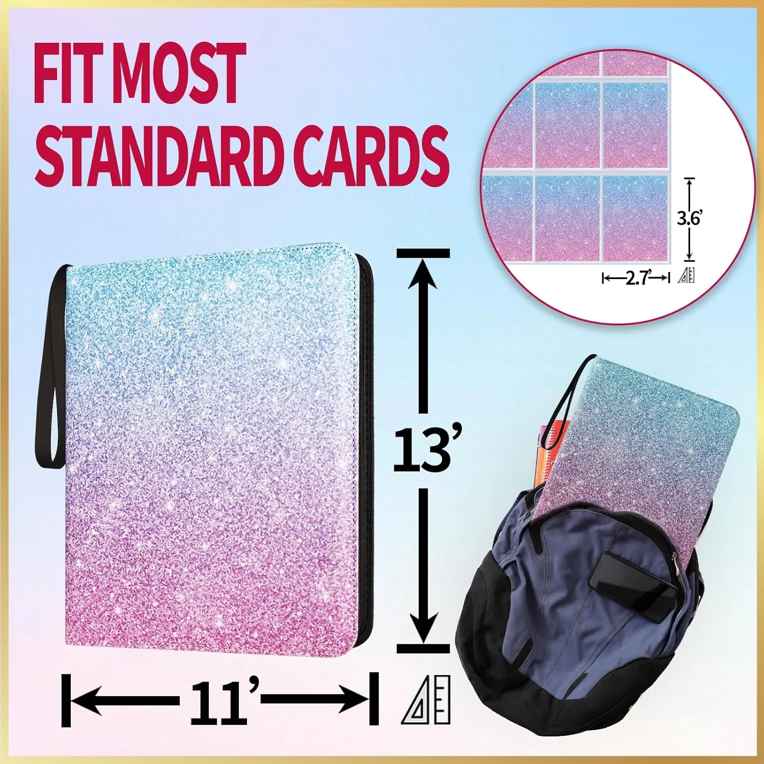1080 Pockets Card Binder 9 Pocket, Trading Card Binder with 60 Page Removable Sleeves, Zipper Card Book Album Holder[PROTECTIVE][PLEASANT TOUCH SURFACE]
