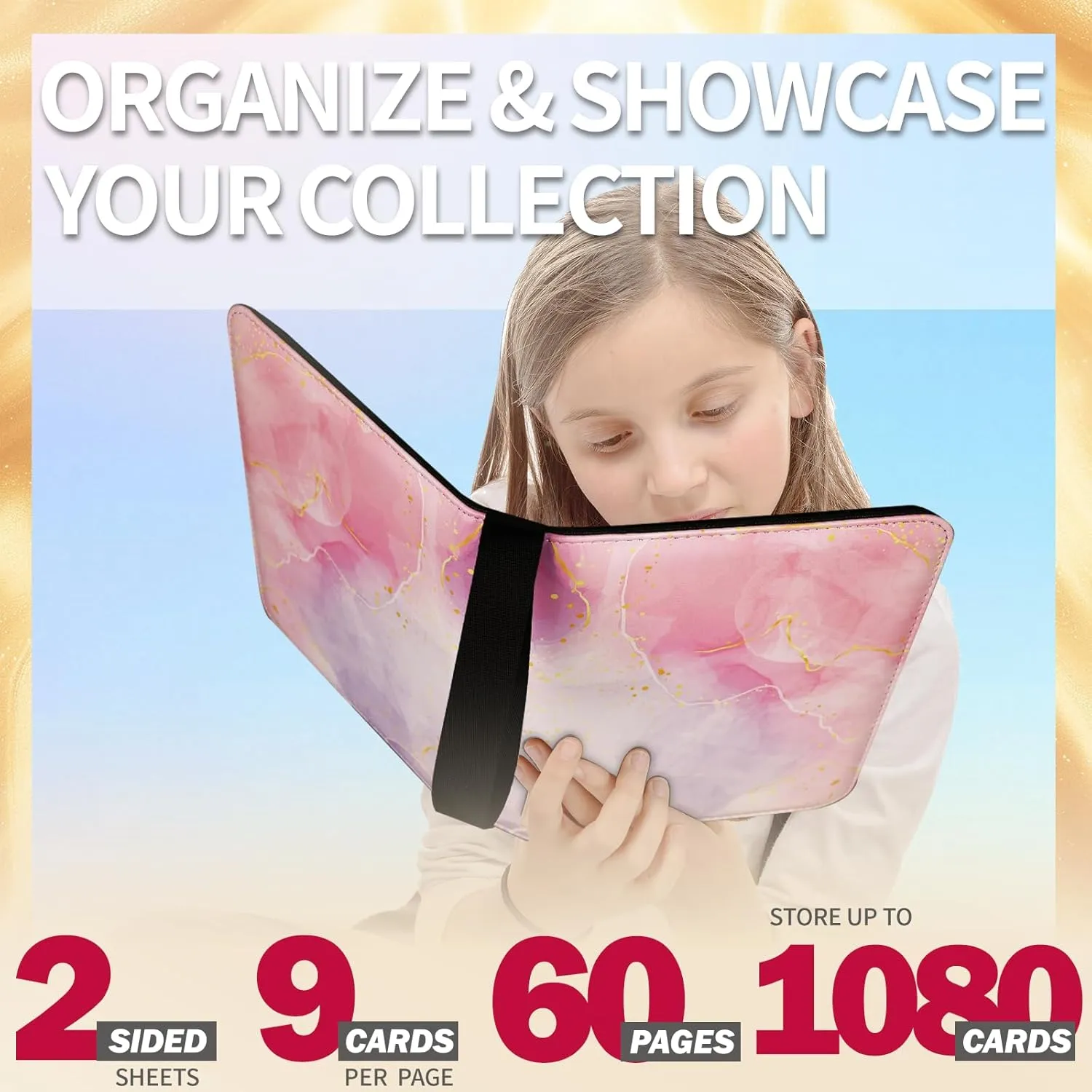 1080 Pockets Card Binder 9 Pocket, Trading Card Binder with 60 Page Removable Sleeves, Zipper Card Book Album Holder[PROTECTIVE][PLEASANT TOUCH SURFACE]