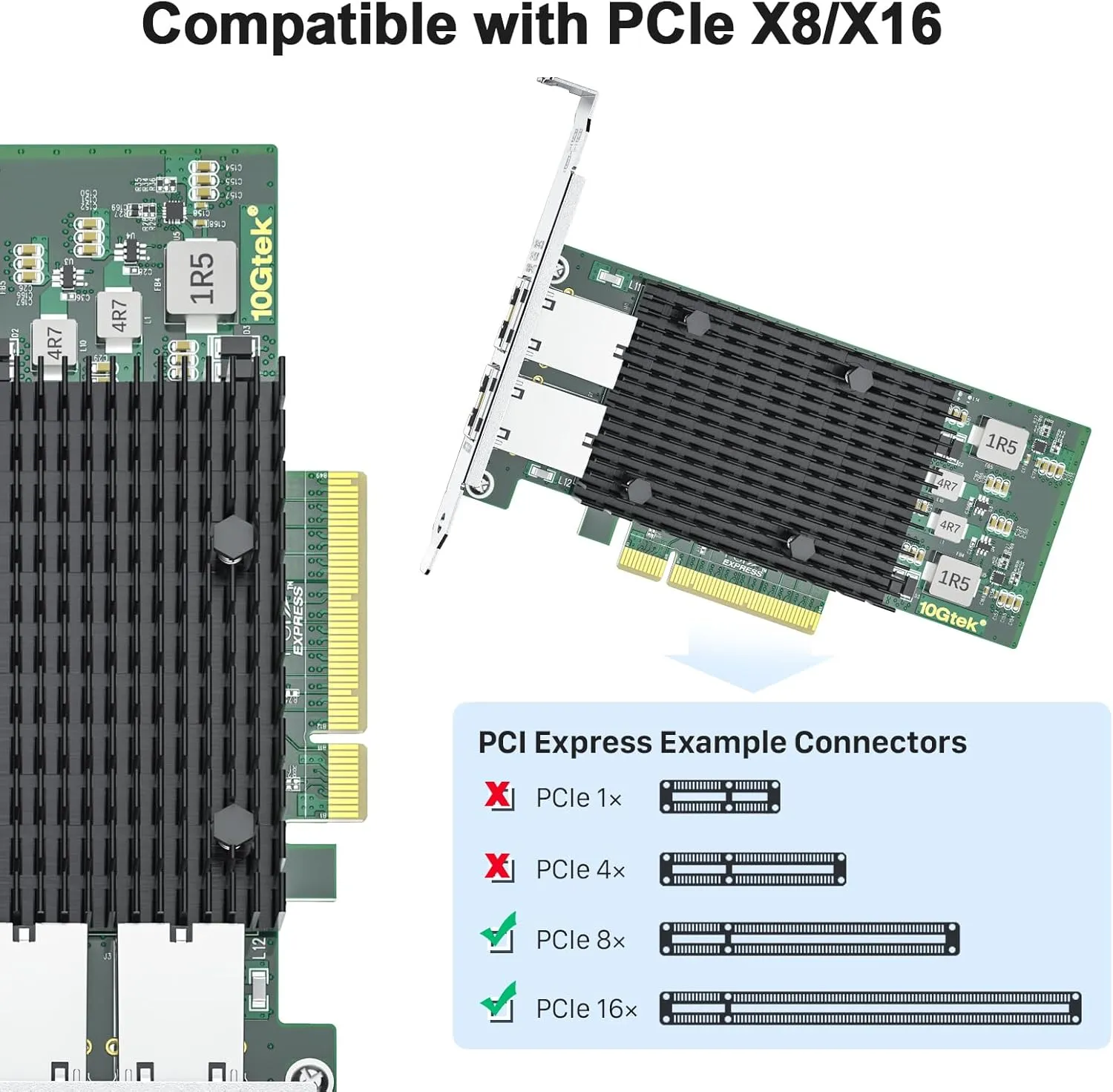 10Gtek 10Gb Dual RJ45 Port Network Card with X540 Controller, PCIe Ethernet LAN Adapter for Windows/Linux/ESX Servers, Compare to Intel X540-T2
