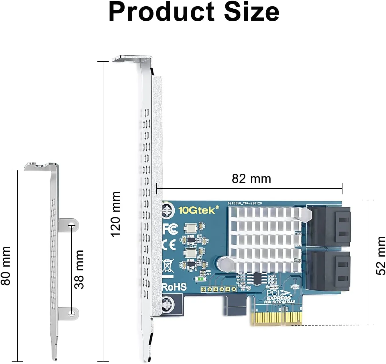 10Gtek PCIe 4-Port SATA Card with 4 Cables and Low Profile Bracket, 6Gbps SATA3.0 Controller, X1, Support 4 SATA 3.0 Devices