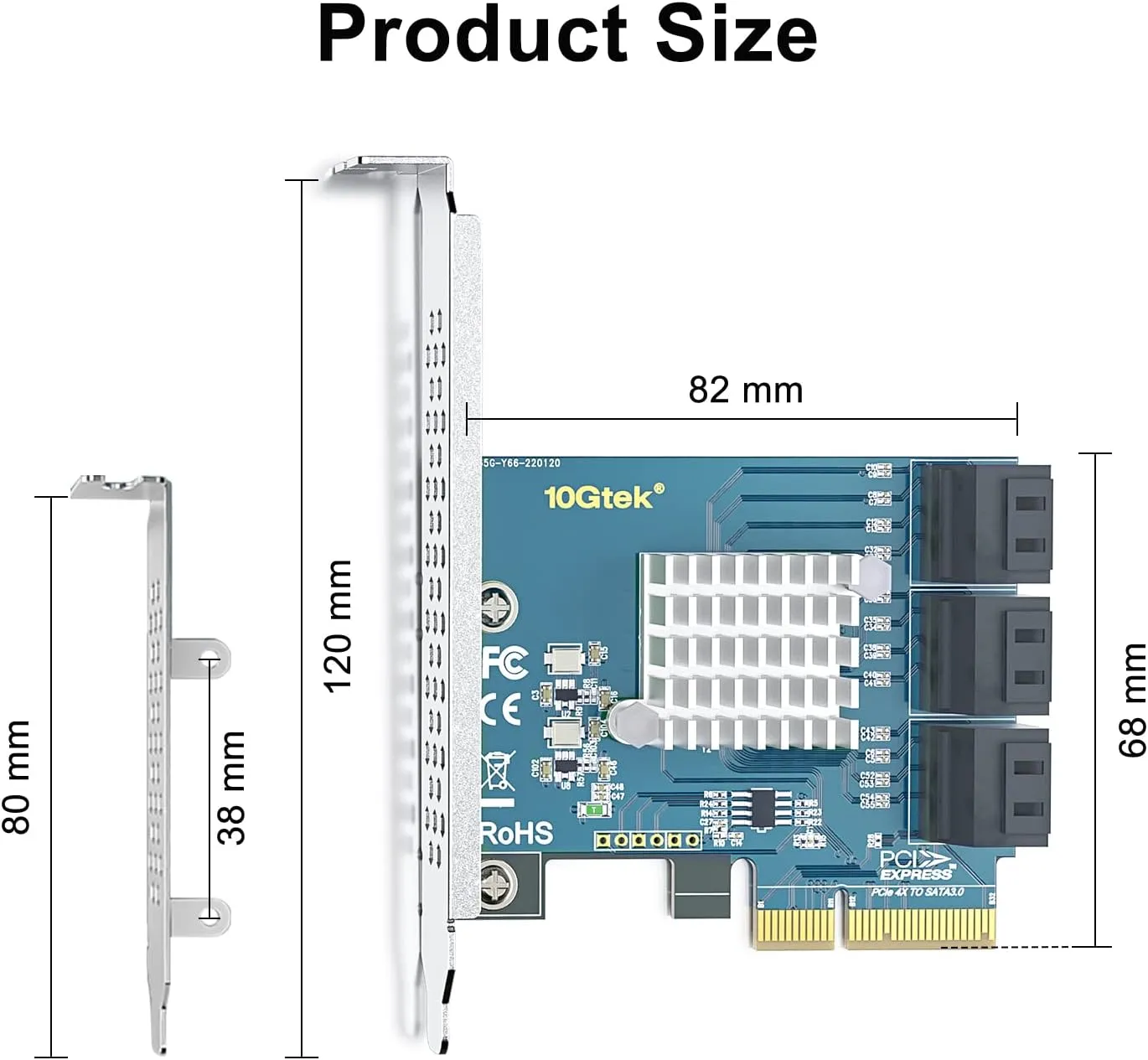 10Gtek PCIe SATA Card 6 Port with 6 SATA Cables and Low Profile Bracket, 6Gbps SATA3.0 Controller PCI Express Expansion Card, X4, Support 6 SATA 3.0 Devices