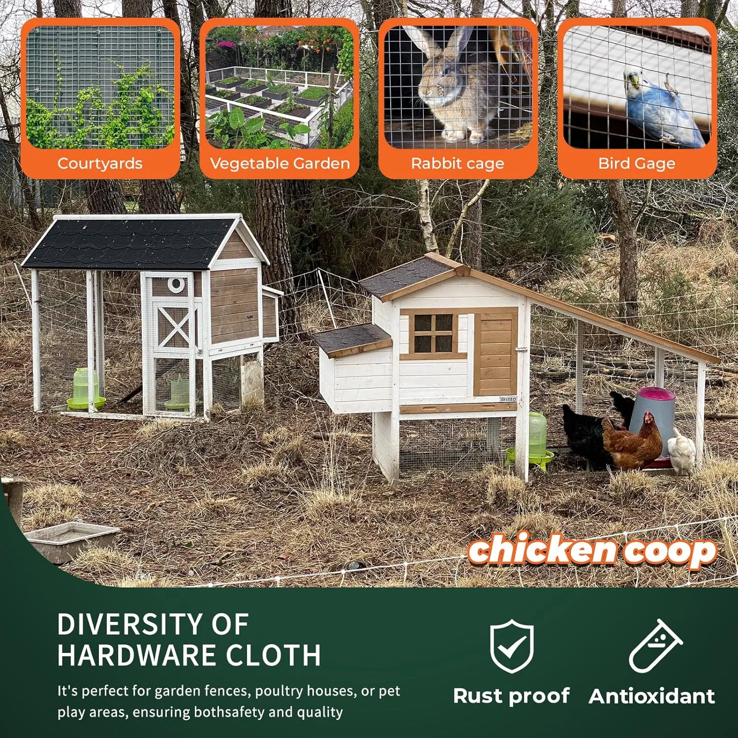 1/2'' 24'' X 50' Hardware Cloth, Chicken Wire Fencing Double Layer Hot Dip Galvanized, Wire Mesh Fence Chicken Rabbit Snake Cage Wire Fence Mesh Roll, for Chicken Coops, Fencing, Garden Protection