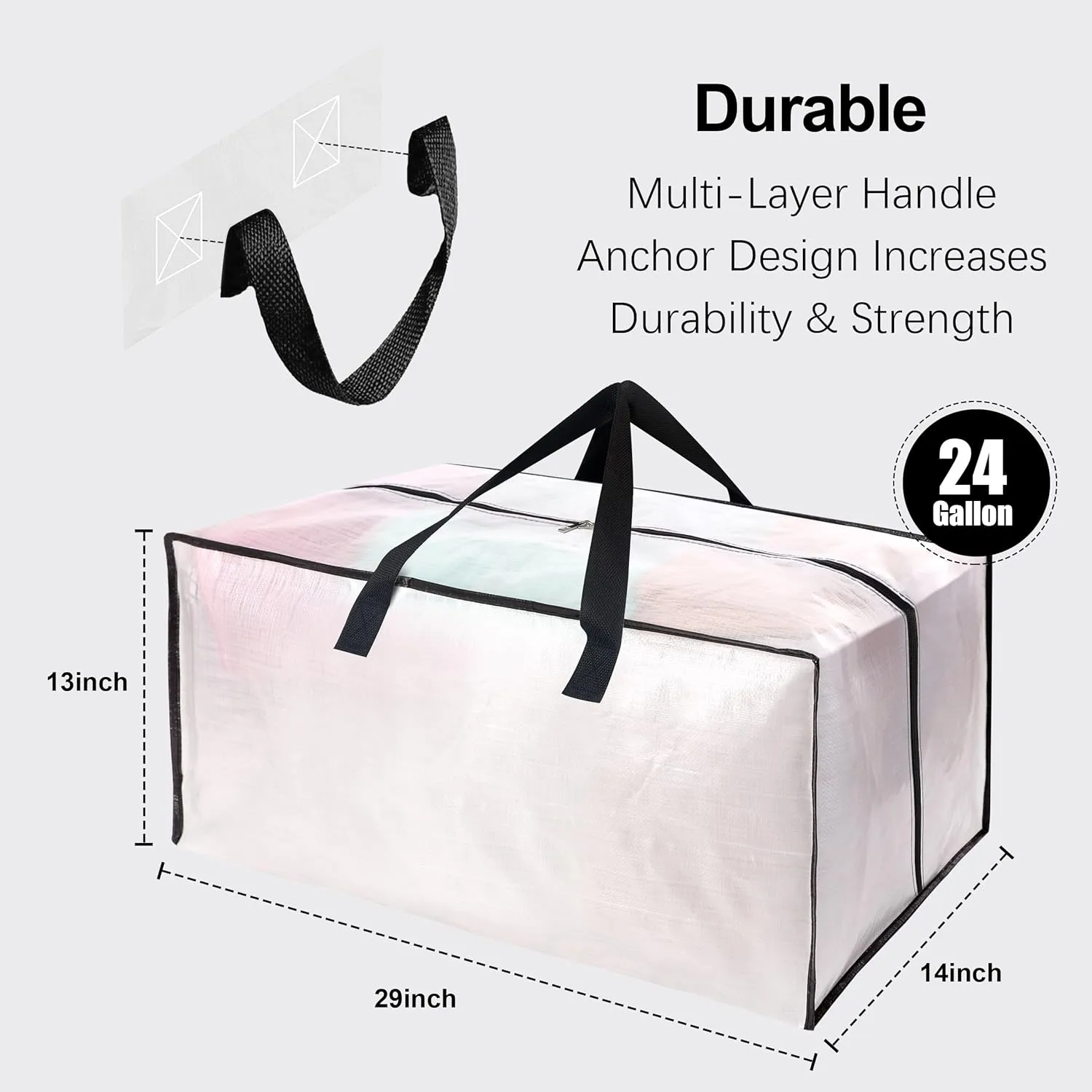 12 Pack Heavy Duty Large Moving Bags W/Backpack Straps - Strong Handles & Zippers, Storage Totes For Space Saving, Fold Flat, Alternative to Moving Box and Storage Bin, Semi-Transparent