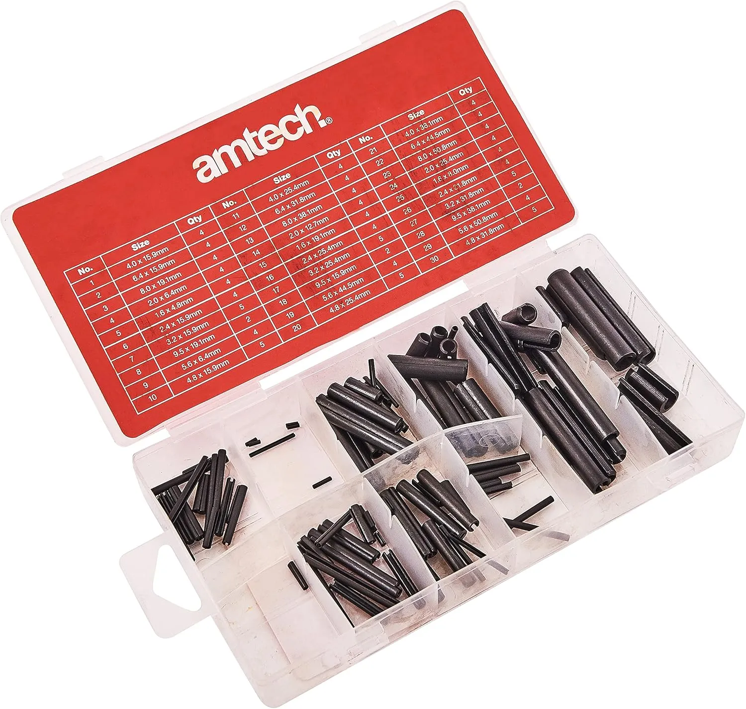 120 Piece Assorted Roll Pin Set, Black, Straight, Metal, Hardware Pins