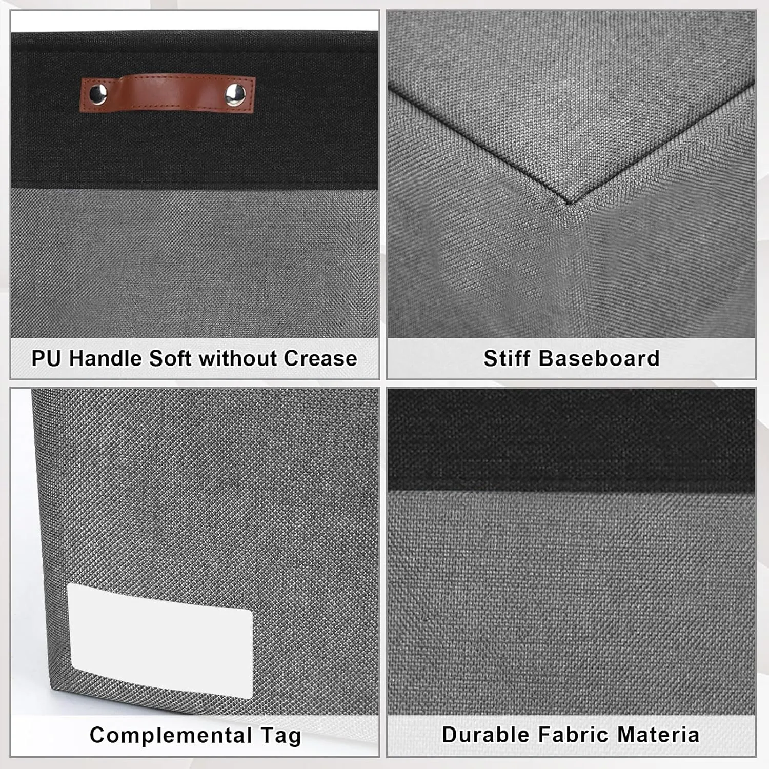 13x13 Cube Storage Bins, Collapsible Fabric Storage Box, 4 Pack Closet Baskets with Handles for Organizing, Shelf, Toys, Clothes, Home, Office, Nursery (Grey&Black)