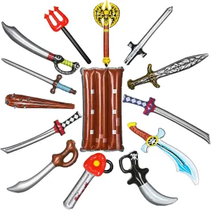 14 Pcs Inflatable Weapons Party Props Set Inflatable Sword Pirate Party Swords Inflatable Axes Shields Chainsaws Blow up Party Favors for Carnival Halloween Birthday Cosplay Party Supplies