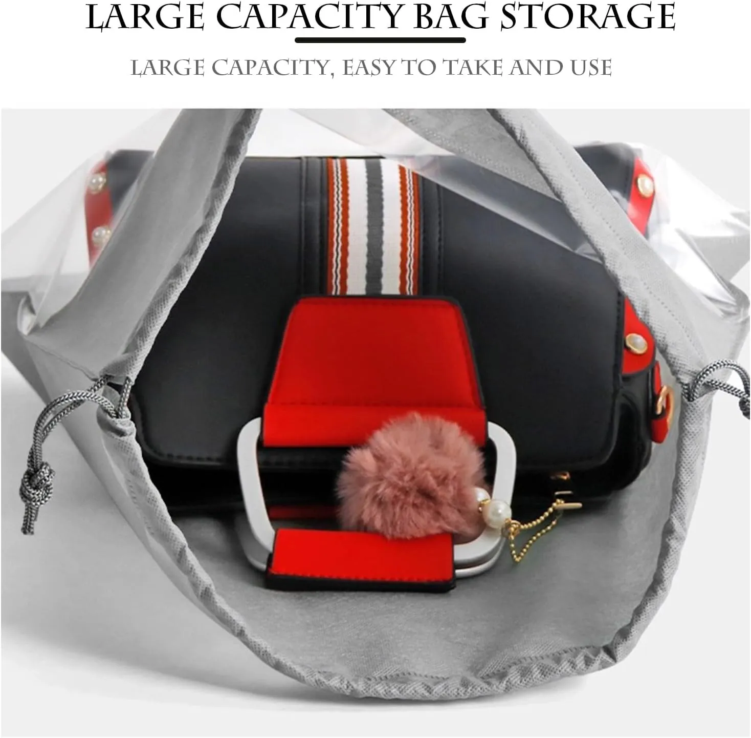 15 Packs Dust Bags for Gray Handbags, Clear Gray Handbag and Purse Storage Organizer, 18"x18" / 45x45 cm Non-Woven Drawstring Cover with Window