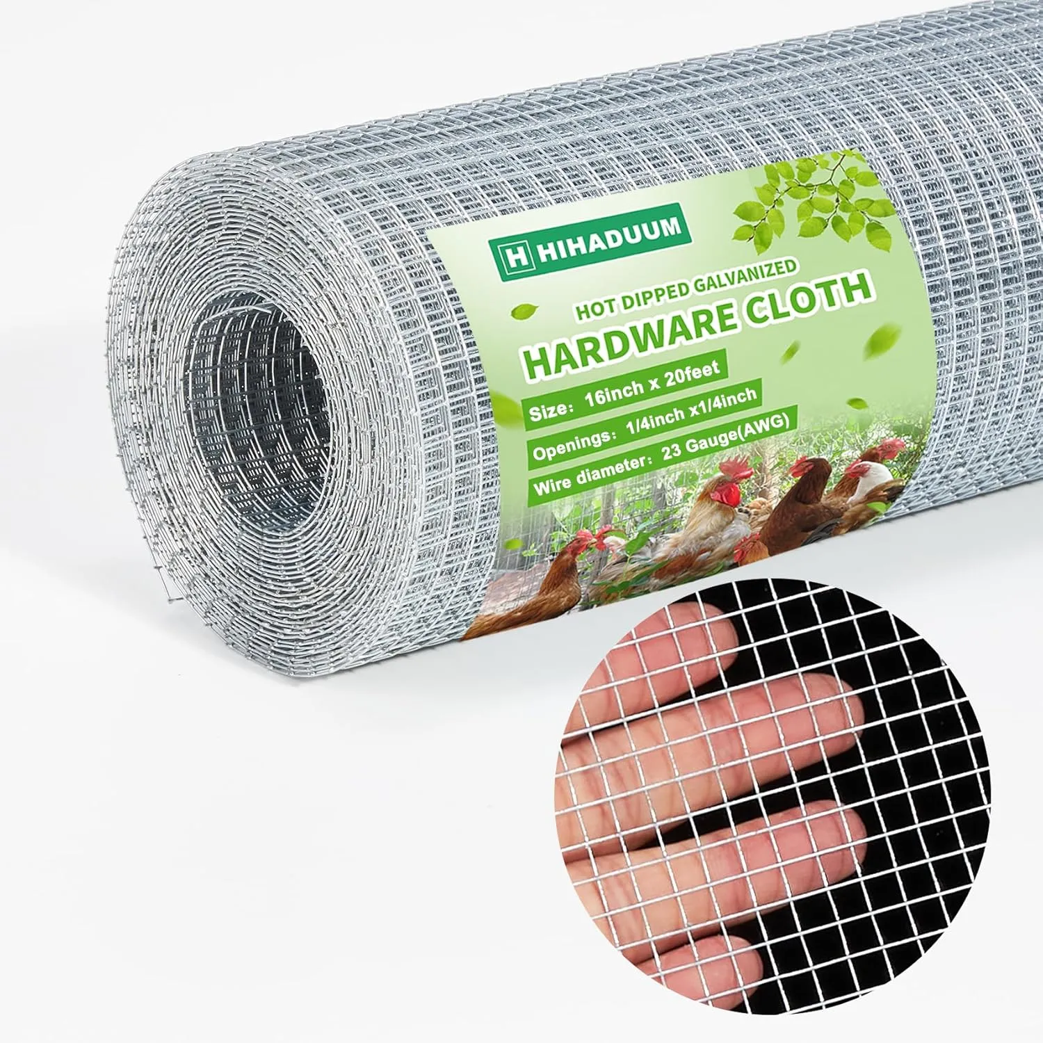 16'' x 20' Hardware Cloth 1/4 inch 23 Gauge, Hot-dip Galvanized After Welding, Chicken Coop Wire Fence Wire Mesh Screen, Rabbit/Snake Fences, Netting Wire Cloth Galvanized Wire Mesh Roll