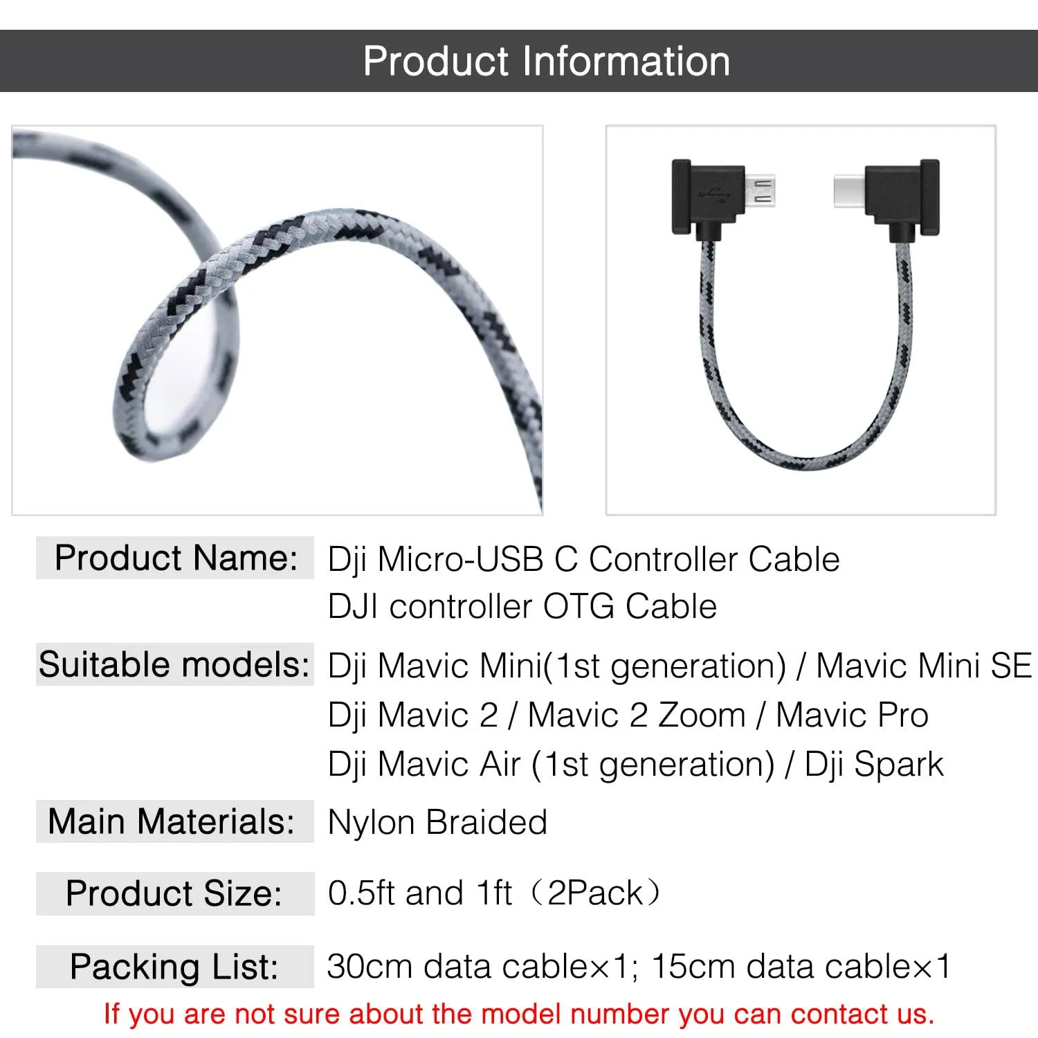 1FT 0.5FT(2 pack) Micro to USB C Remote Controller Cable for IPhone 15 Pro, DJI Mavic Mini,Mini SE, Mavic 2 Pro/Zoom,Mavic Air,Mavic Pro, Spark, DJI Drone to Tablet Cable OTG Data Cord Accessories