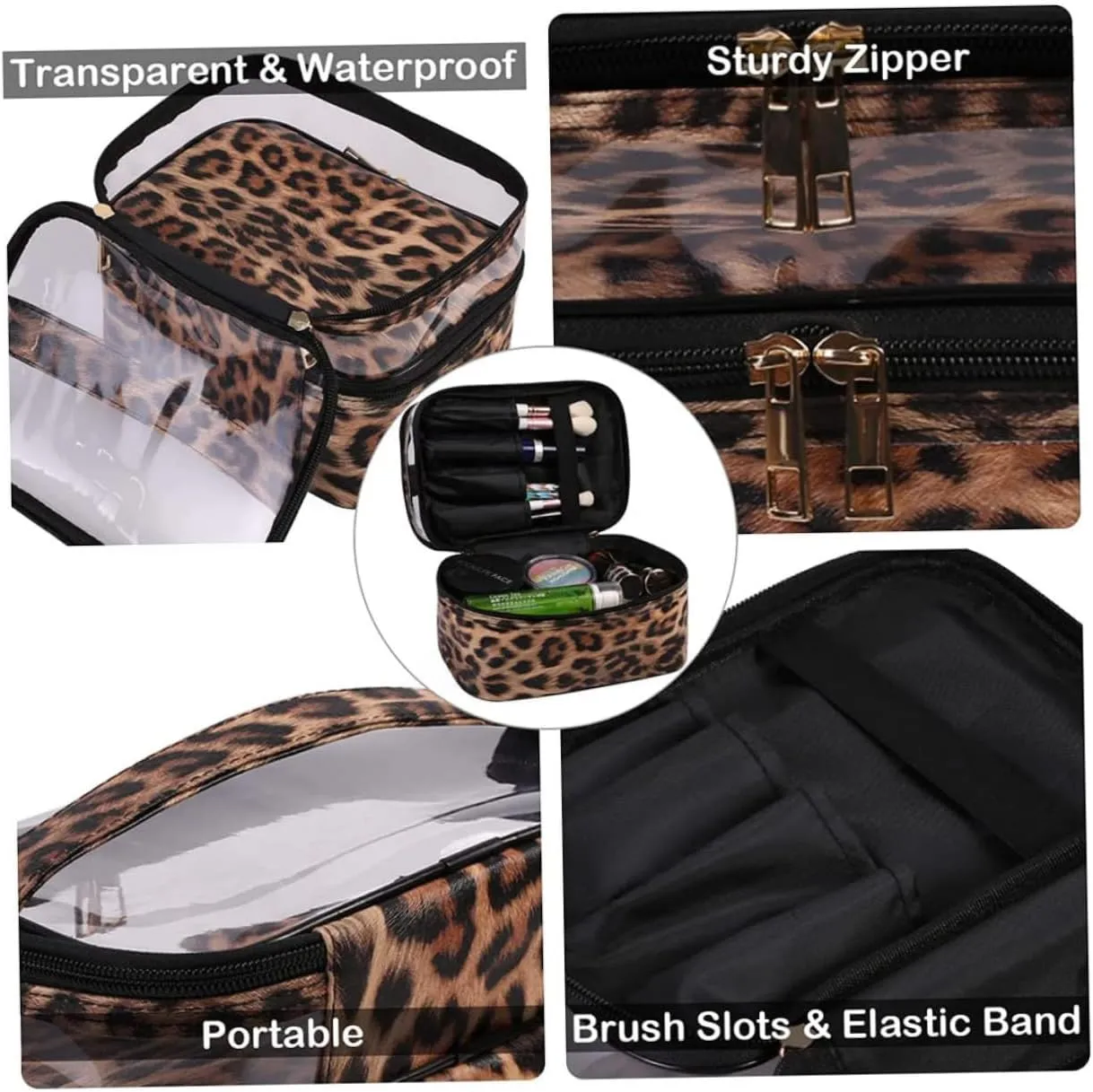 1pc Hand Wash Bag Nylon Cosmetic Bag Portable Travel Bag Fashion Cosmetic Bag Water Proof, Leopard, 21x18cm