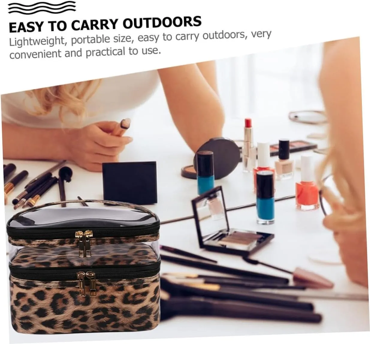 1pc Hand Wash Bag Nylon Cosmetic Bag Portable Travel Bag Fashion Cosmetic Bag Water Proof, Leopard, 21x18cm