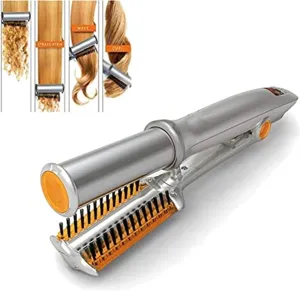 2 in 1 Hair Curler Straighter Rotating Iron for Hair Curling and Straighting, Professional Hot Brush Styler Irons Hairdressing Tool with Adjustable (Blush) (A1)