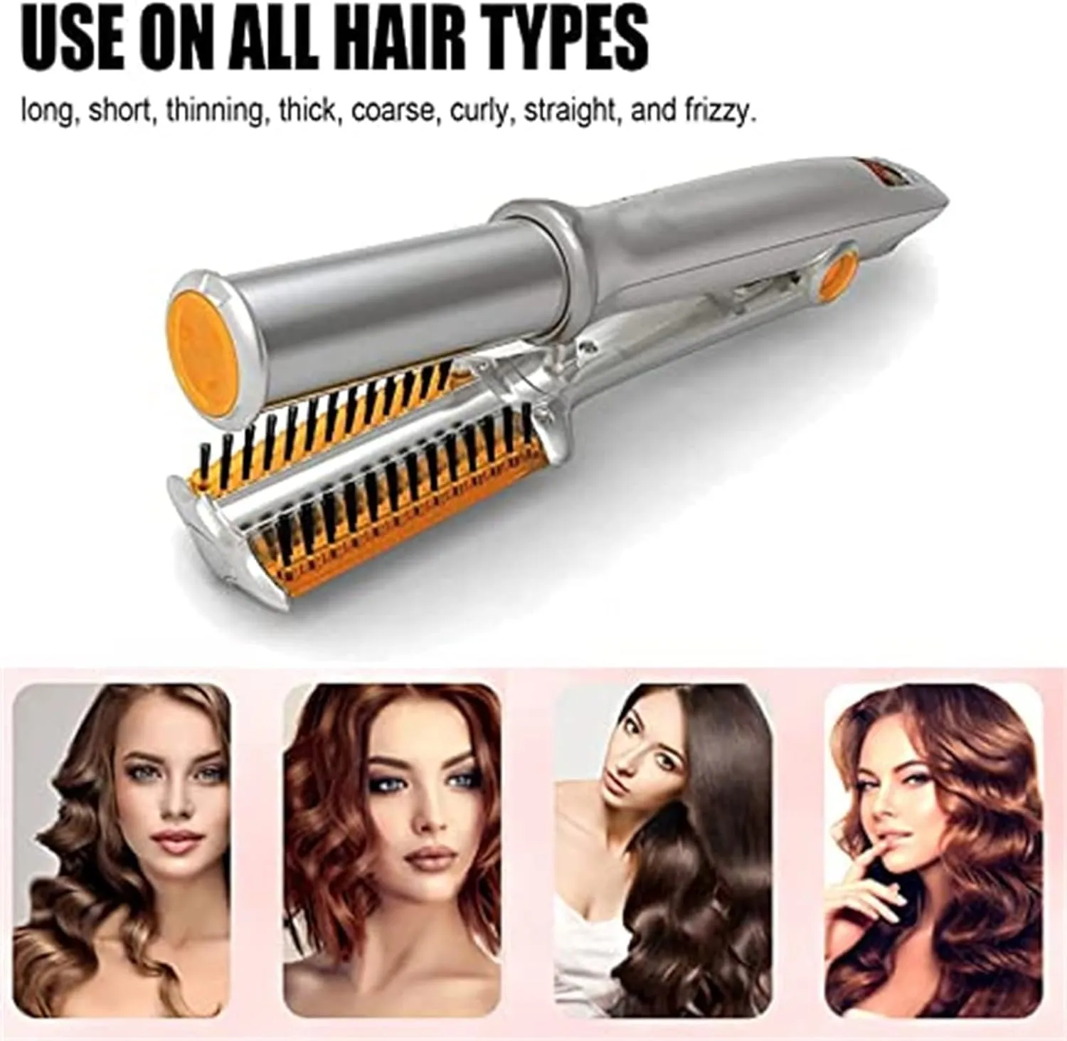 2 in 1 Hair Curler Straighter Rotating Iron for Hair Curling and Straighting, Professional Hot Brush Styler Irons Hairdressing Tool with Adjustable (Blush) (A1)