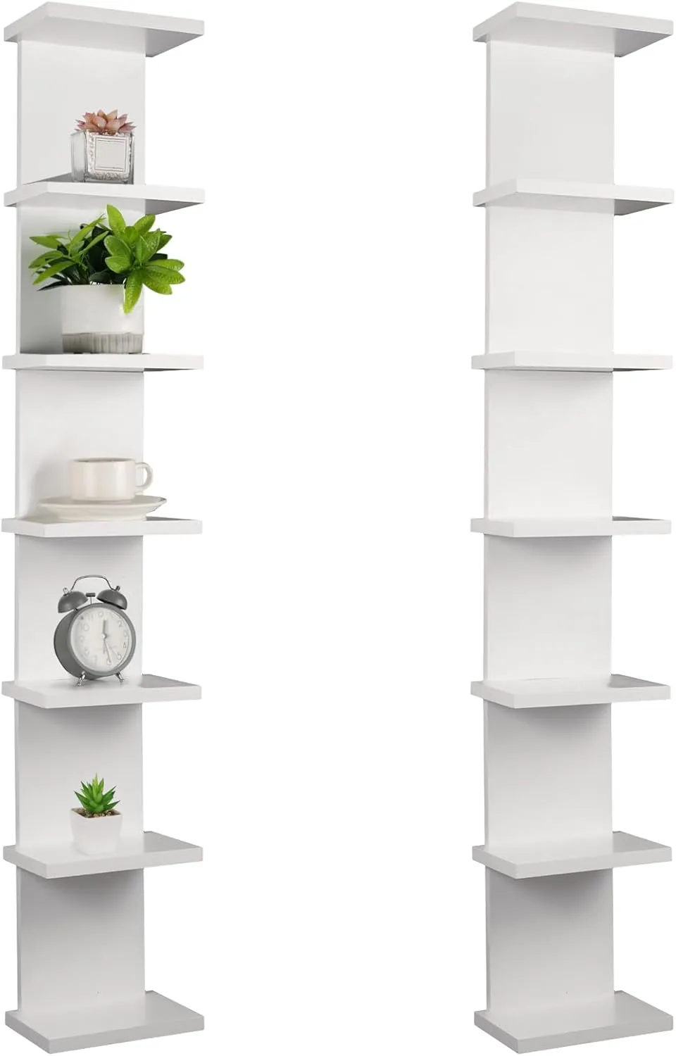 2 Pack 7 Tier Wall Shelf Unit - Lack Floating Shelf, Compact Display Floating Shelf, Vertical Column Wall Decor Mount Floating Storage Organizer Tall Tower Shelf for Bedrooms, Living Rooms(White)