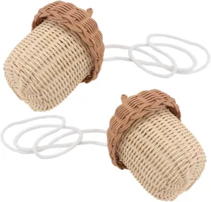 2 Pack Rattan Woven Shoulder Bag Set Small Handbag Pine Cone Design for Home Decor Party School, Multi, 9X9X14CM
