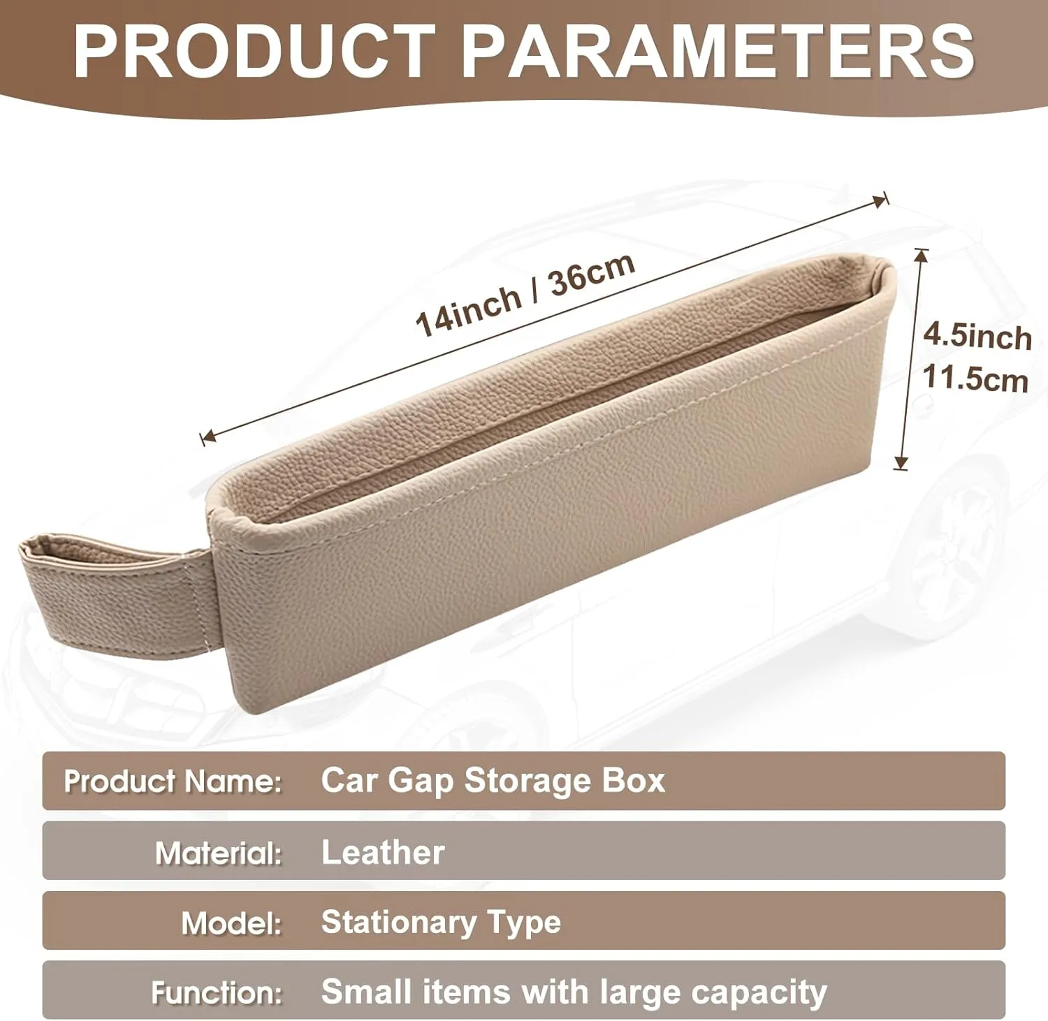 2 Pack Update Car Seat Gap Filler Organizer Leather Console Storage Box Front Side Pocket Seats Organizers Filler Interior Car Accessories for Phone Wallet Coin Key Sunglasses (Off-White)