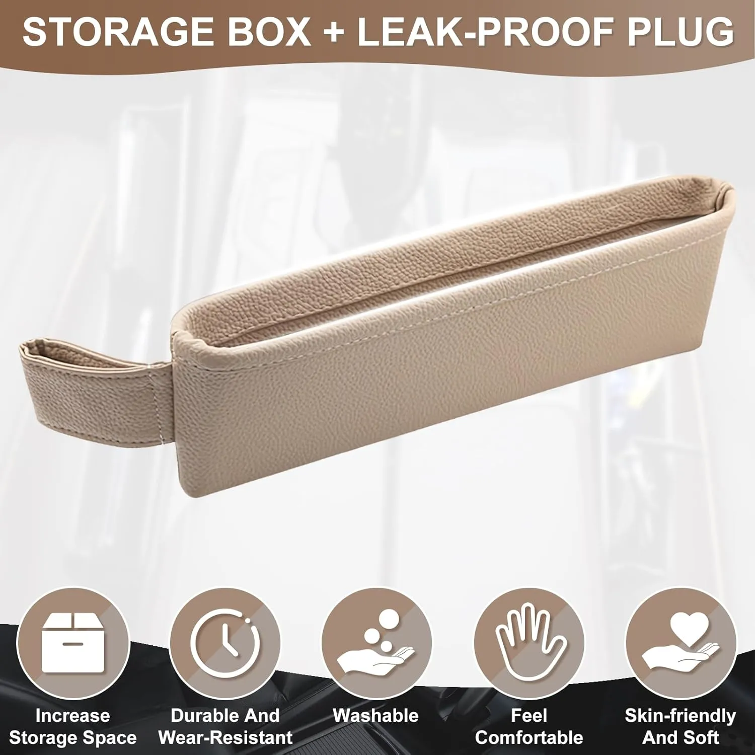 2 Pack Update Car Seat Gap Filler Organizer Leather Console Storage Box Front Side Pocket Seats Organizers Filler Interior Car Accessories for Phone Wallet Coin Key Sunglasses (Off-White)