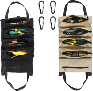 2 PCS Roll up Tool Bag,Small Tool Roll,Motorcycle Tool Roll,Portable Tool Bag for Daily Travel (Black and Khaki)