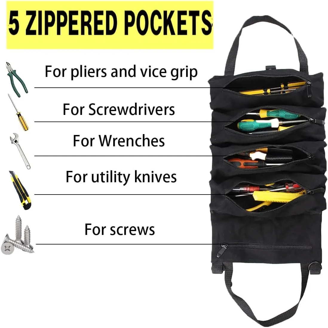 2 PCS Roll up Tool Bag,Small Tool Roll,Motorcycle Tool Roll,Portable Tool Bag for Daily Travel (Black and Khaki)