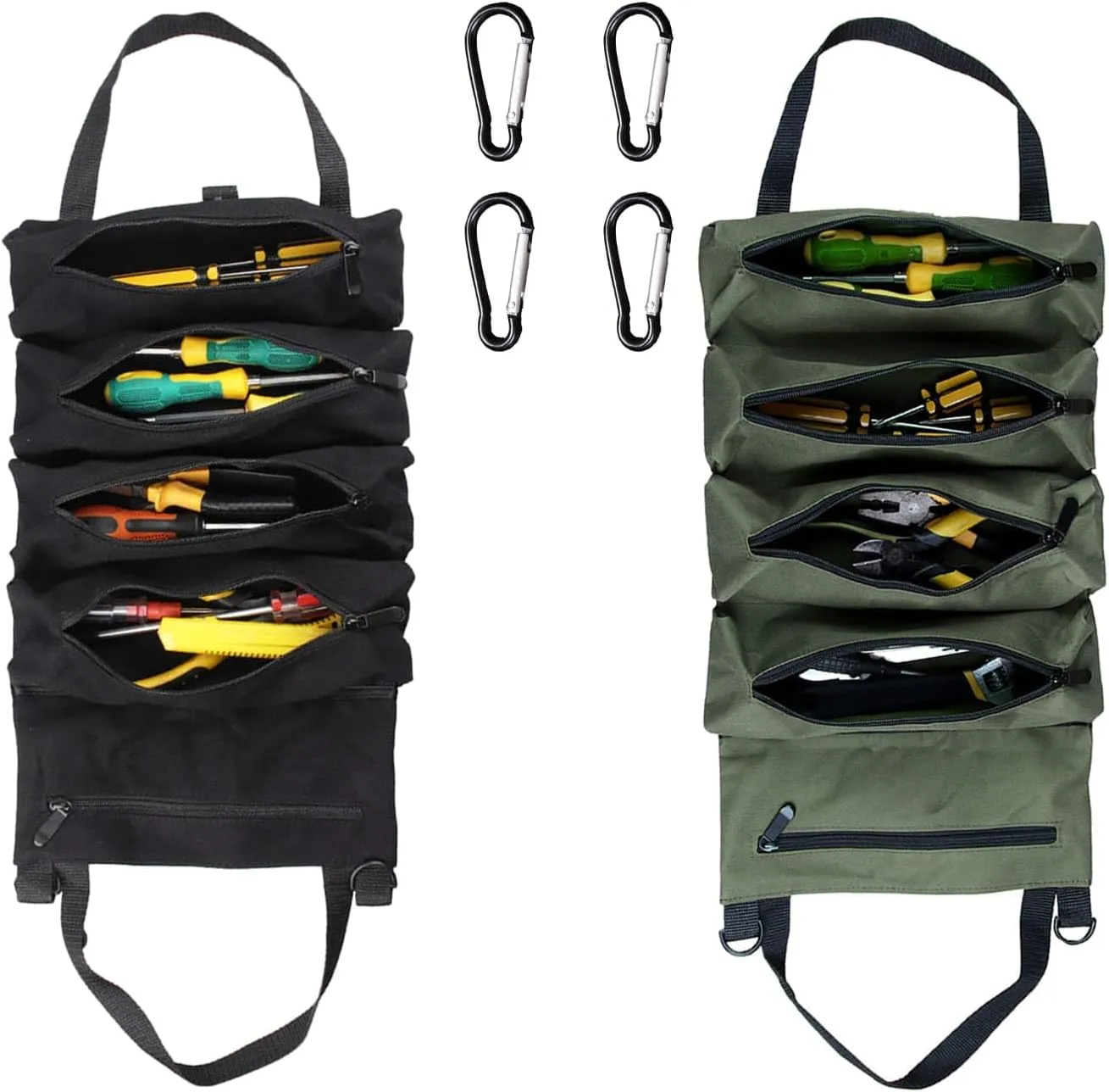 2 PCS Roll up Tool Bag,Tool Roll Bags,Small Tool Roll,Portable Tool Bag for Daily Travel (Black and Green)