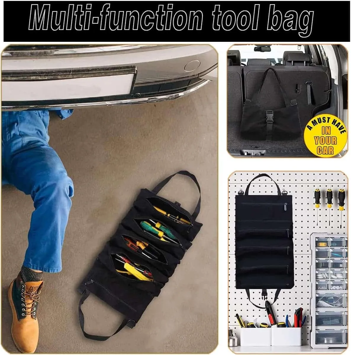 2 PCS Roll up Tool Bag,Tool Roll Bags,Small Tool Roll,Portable Tool Bag for Daily Travel (Black and Green)