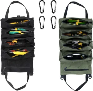 2 PCS Roll up Tool Bag,Tool Roll Bags,Small Tool Roll,Portable Tool Bag for Daily Travel (Black and Green)