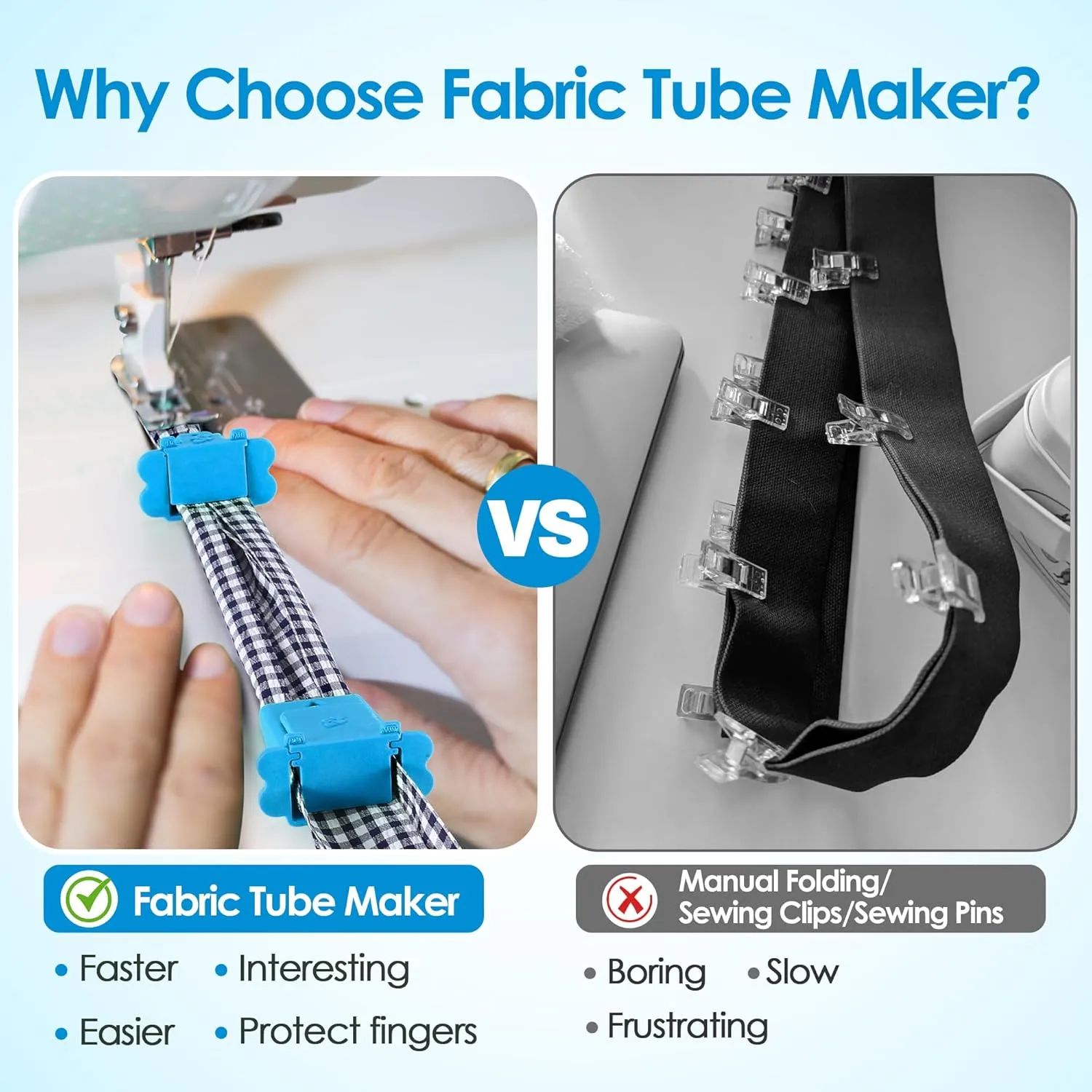 2 Set Fabric Tube Maker for Fabric Roll Rugs, Sewing Tube Makers for Rug, Bias Tape Maker Suitable for DIY, Making Roll Rugs Easier 676226, Patented Design (Blue)