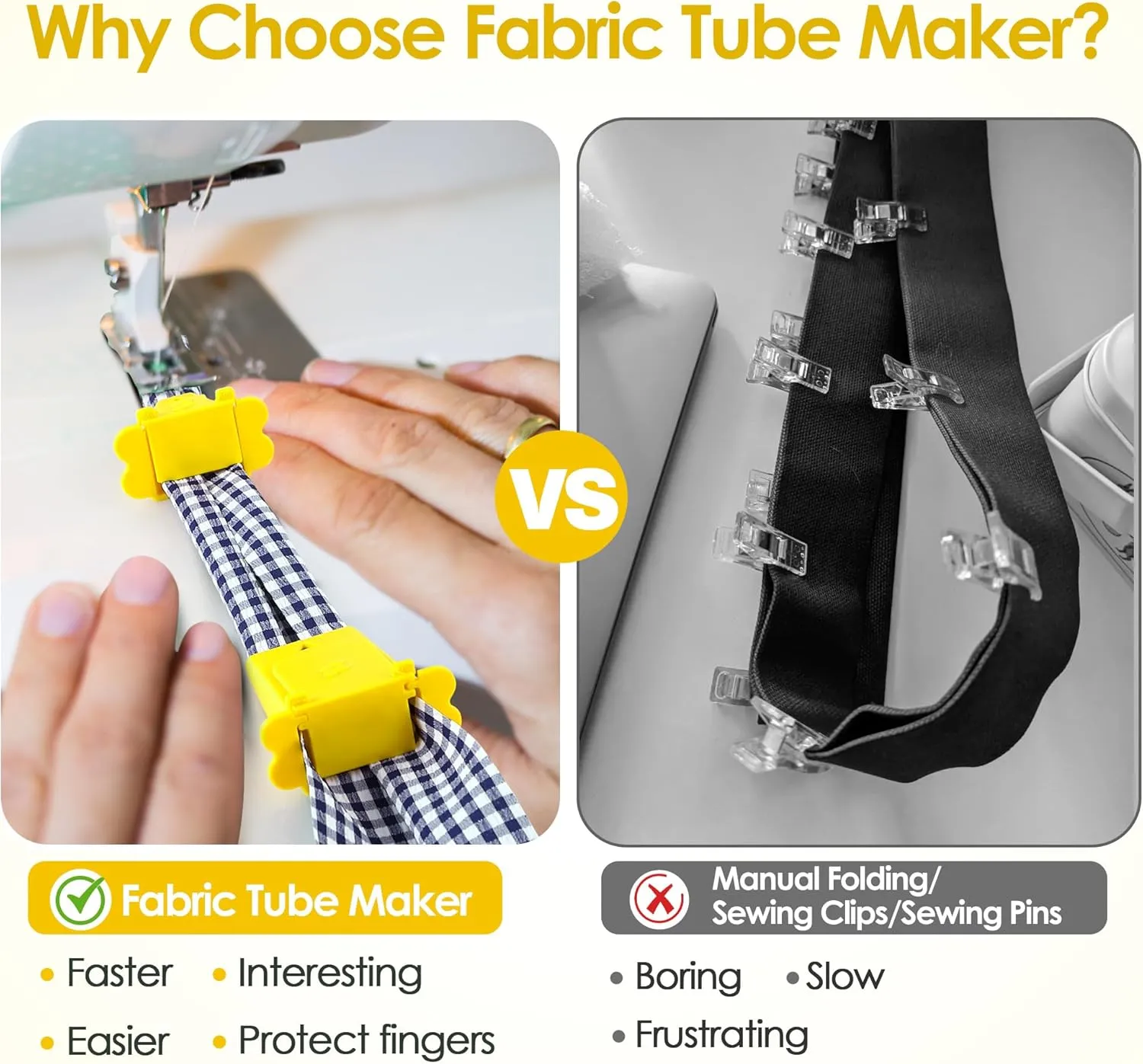 2 Set Fabric Tube Maker for Fabric Roll Rugs, Sewing Tube Makers for Rug, Bias Tape Maker Suitable for DIY, Making Roll Rugs Easier 676226, Patented Design (Yellow)