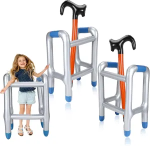 2 Set Inflatable Walker and Cane 100th Day of School for Old Age Costume Accessories Prop 100 Days of School Blow up Cane Toy for Student Old Age Retirement Party Decorations
