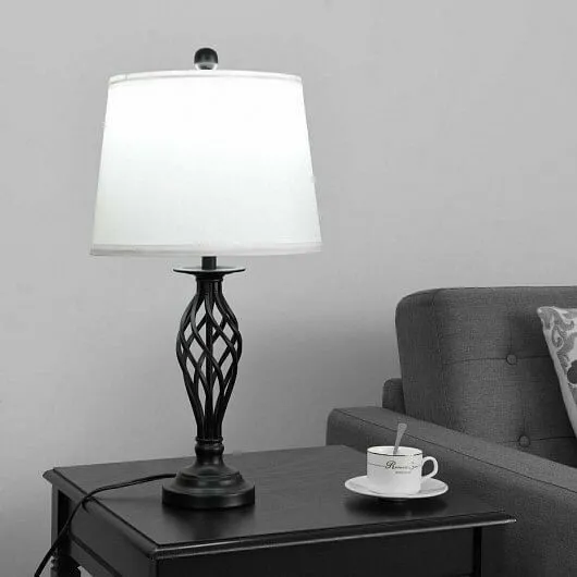 2 Table Lamps 1 Floor Lamp Set with Fabric Shades - Color: White
