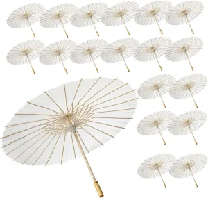 20 Pack Paper Umbrellas - Chinese & Japanese Parasols, Decorative DIY Oiled Paper Painting Umbrellas for Wedding Bridal Party Decor, Photography Prop, White, 23.8 Inches