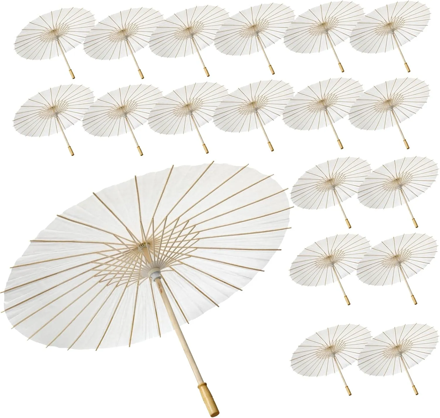 20 Pack Paper Umbrellas - Chinese & Japanese Parasols, Decorative DIY Oiled Paper Painting Umbrellas for Wedding Bridal Party Decor, Photography Prop, White, 23.8 Inches