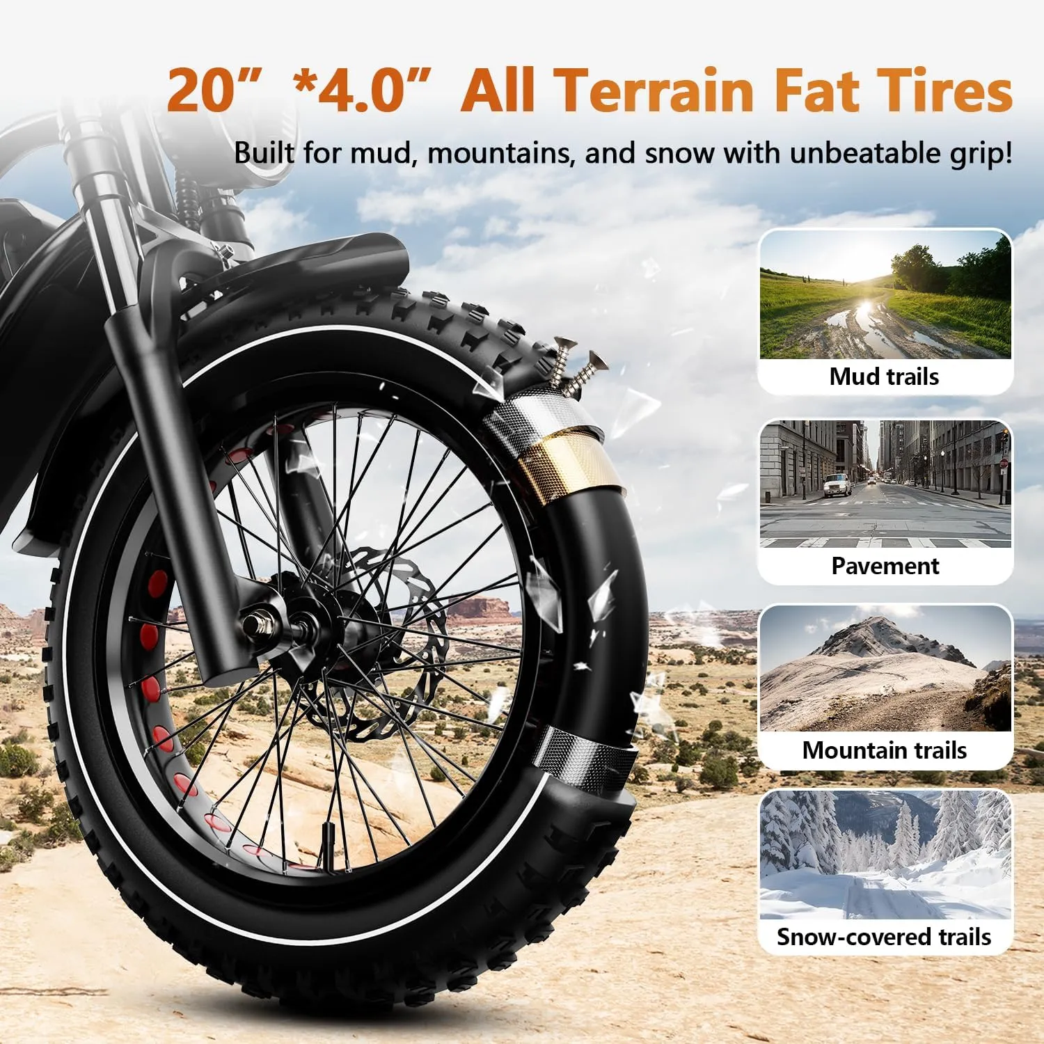 2000W/3000W Peak Single/Dual Motor Electric Bike for Adults with 48/52V 25/30AH Battery, Fat Tires Mountain E-Bike, Hydraulic Disc Brake Electric Bicycle
