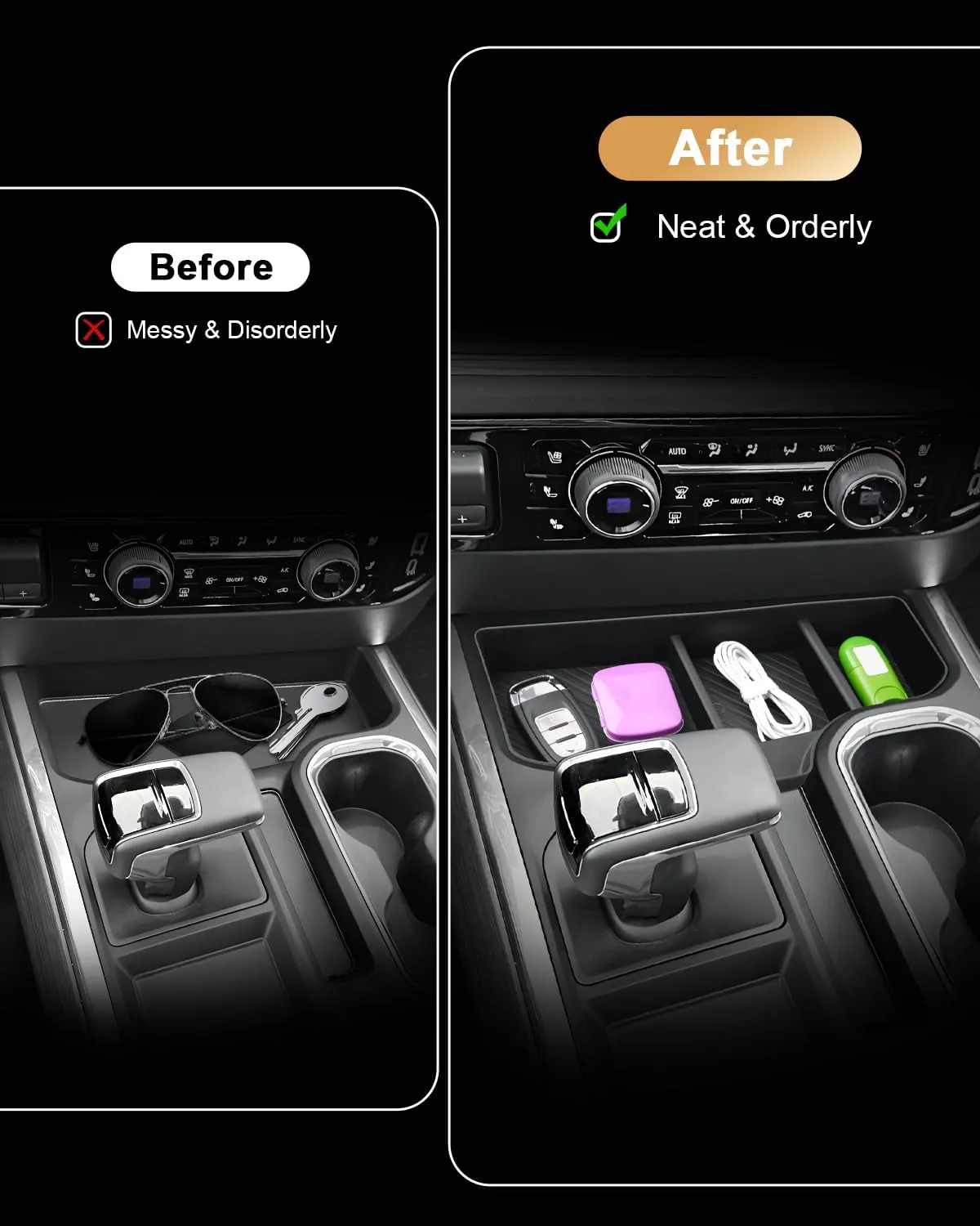 2025 Silverado 1500 Center Console Organizer - For 2023-2025 Chevy Silverado 1500/GMC Sierra 1500 Accessories Under Screen Center Console Organizer - Only Fit Full Console w/Bucket Seats(Black)